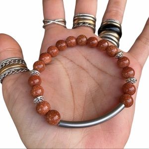 Goldstone stainless steel bar bead bracelet